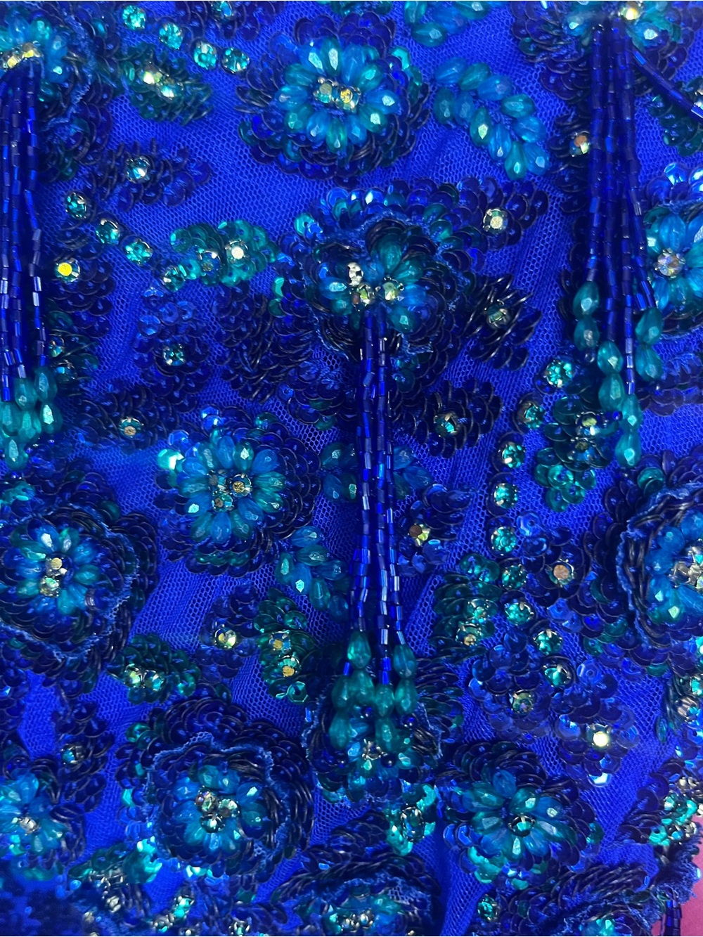 One-Shoulder Royal Blue Sequin Romper with Draped Cape - Picture 6 of 10
